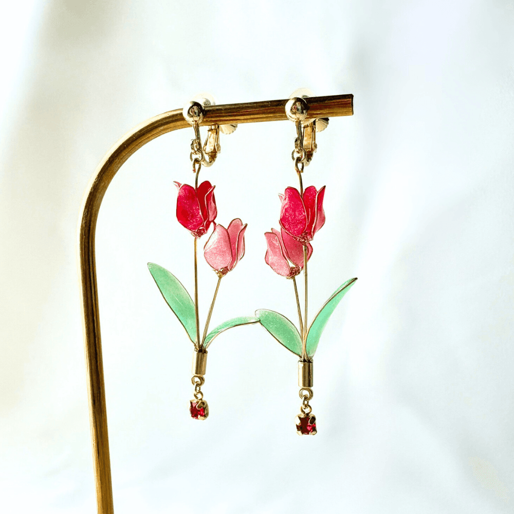 【チューリップ】イヤリング 赤とピンク 揺れる ニッケルフリー 金属アレルギー対応 受注生産 春の新作 | 8枚目